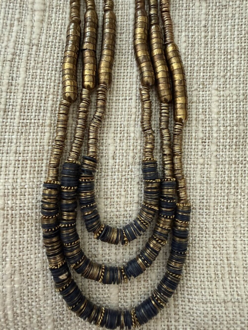 Stunning Navy & Brass adjustable 3 tier necklace